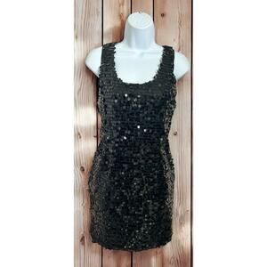Blush Black Sequins Dress Sz S Sleeveless Mini Scoop Neckline Lined Back Zipper